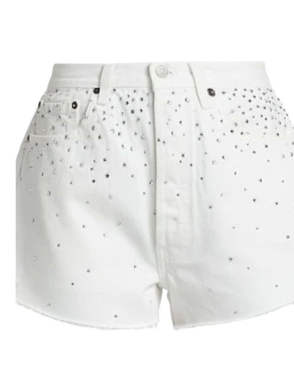 Re/done & Pam Crystal Mid-rise White Denim Shorts Size 32 (10-12) - Picture 2 of 14